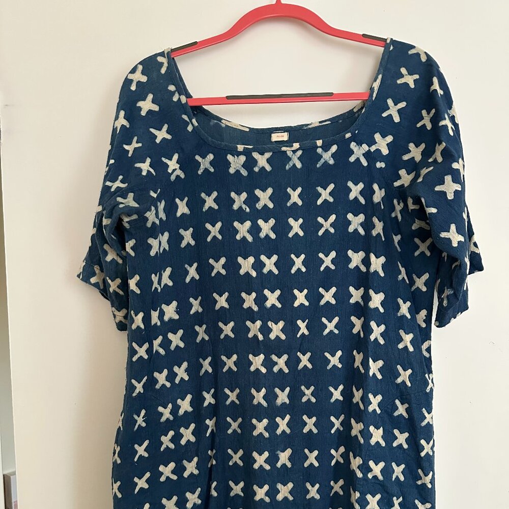 PO-EM Cotton Hand-Printed Indigo Dress